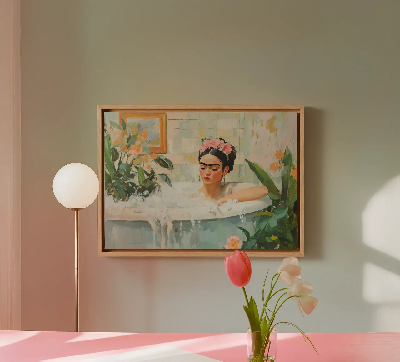 Frida Kahlo - Finding inner harmony canvas with Floater frame by Fantasias Florales