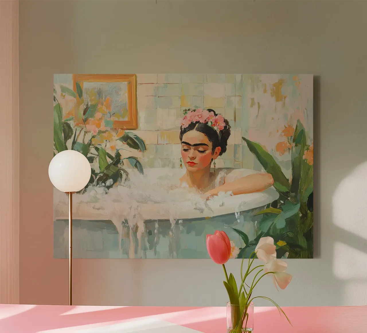 Frida Kahlo - Finding inner harmony canvas with Floater frame by Fantasias Florales