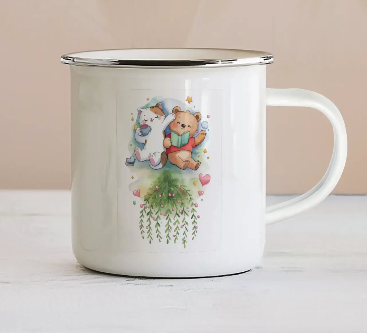 Accogliente beatitudine per l'ora della storia tazza in smalto da Timeless Huse
