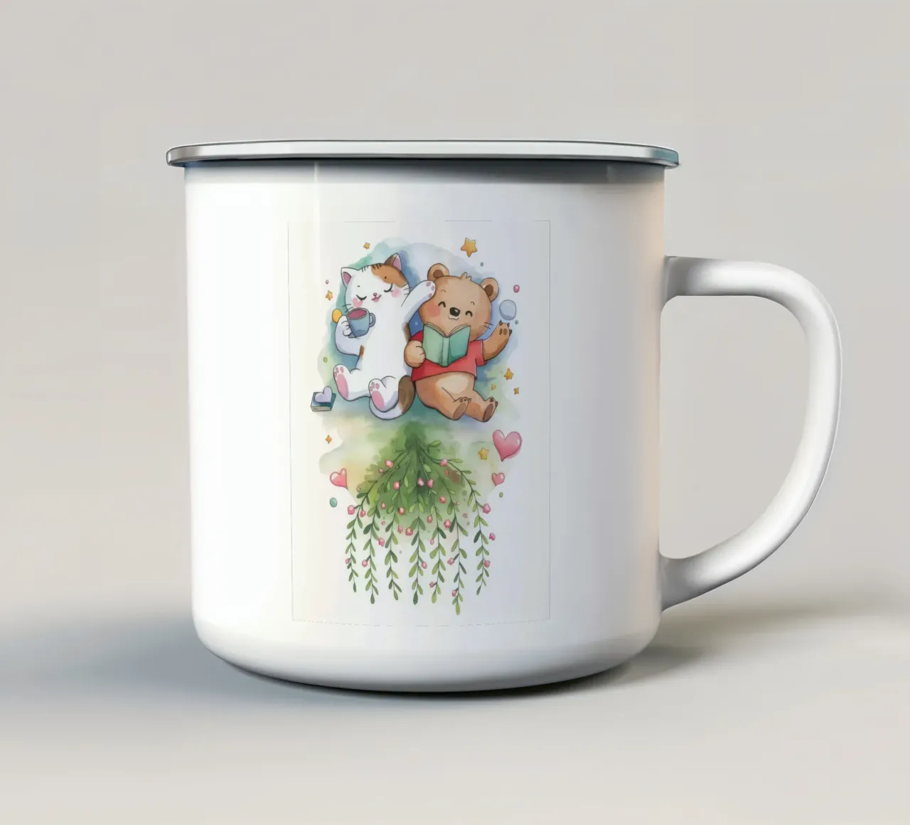 Accogliente beatitudine per l'ora della storia tazza in smalto da Timeless Huse
