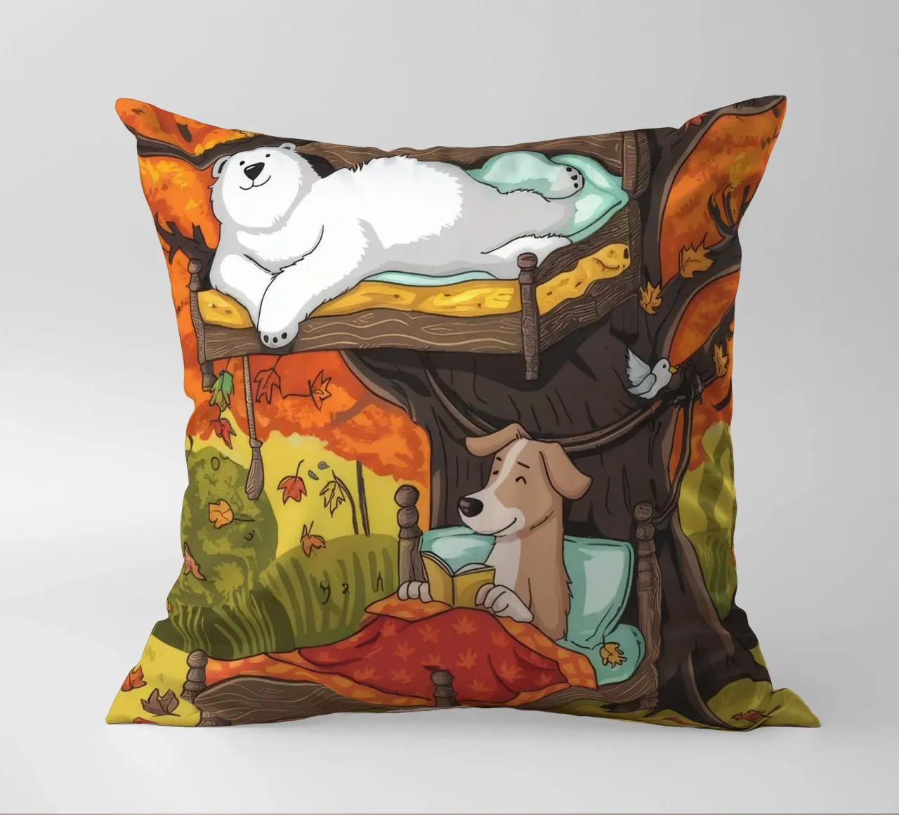 Autumnal Treehouse Retreat decorative cushion by Timeless Huse