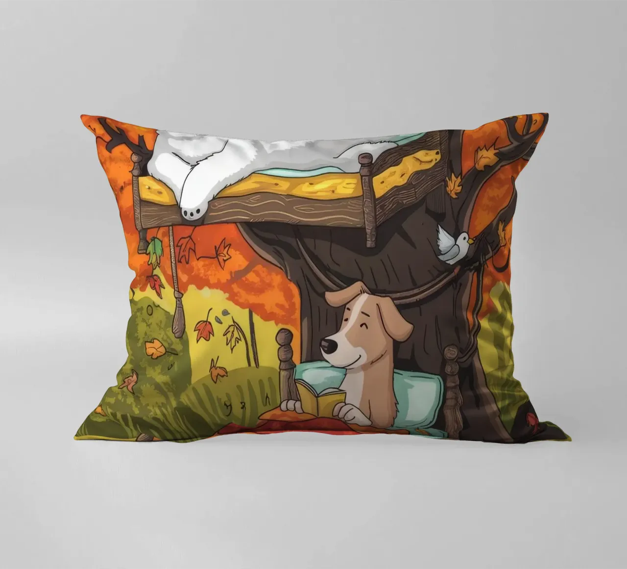 Autumnal Treehouse Retreat decorative cushion by Timeless Huse