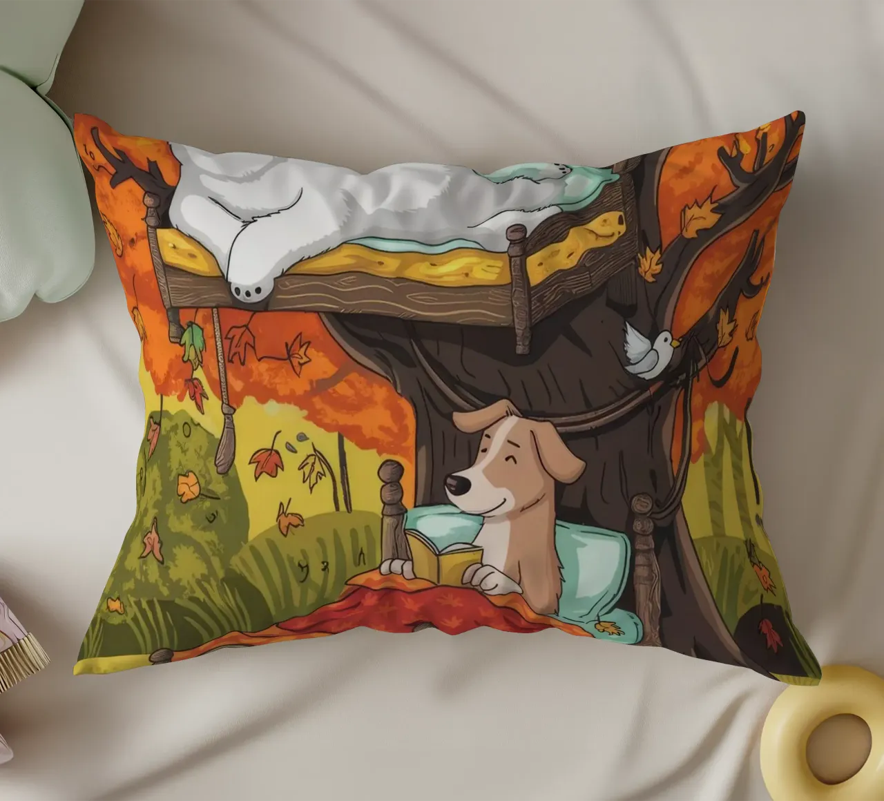 Autumnal Treehouse Retreat decorative cushion by Timeless Huse