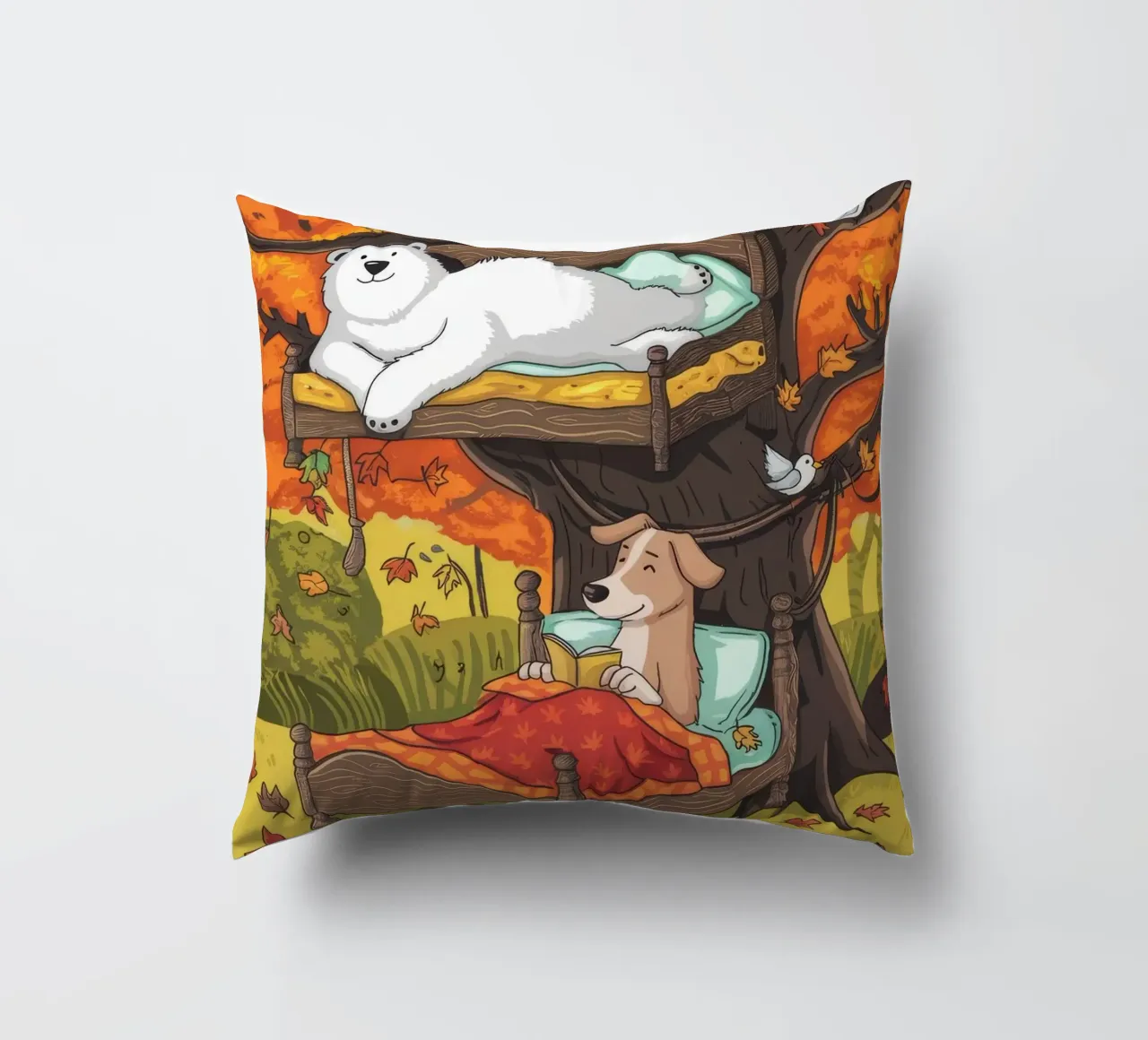 Autumnal Treehouse Retreat decorative cushion by Timeless Huse