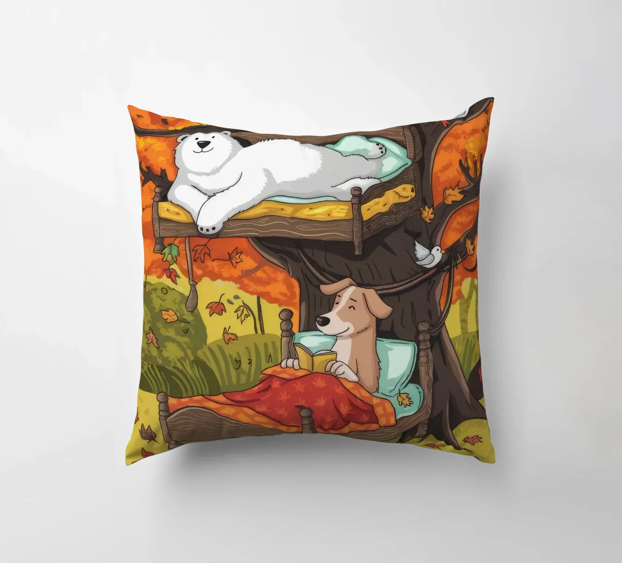Autumnal Treehouse Retreat decorative cushion by Timeless Huse