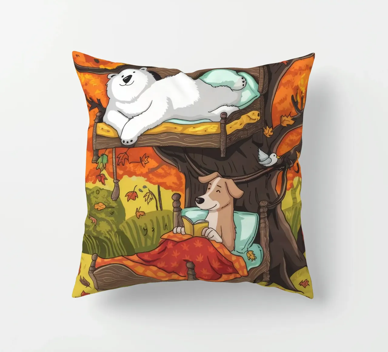 Autumnal Treehouse Retreat decorative cushion by Timeless Huse