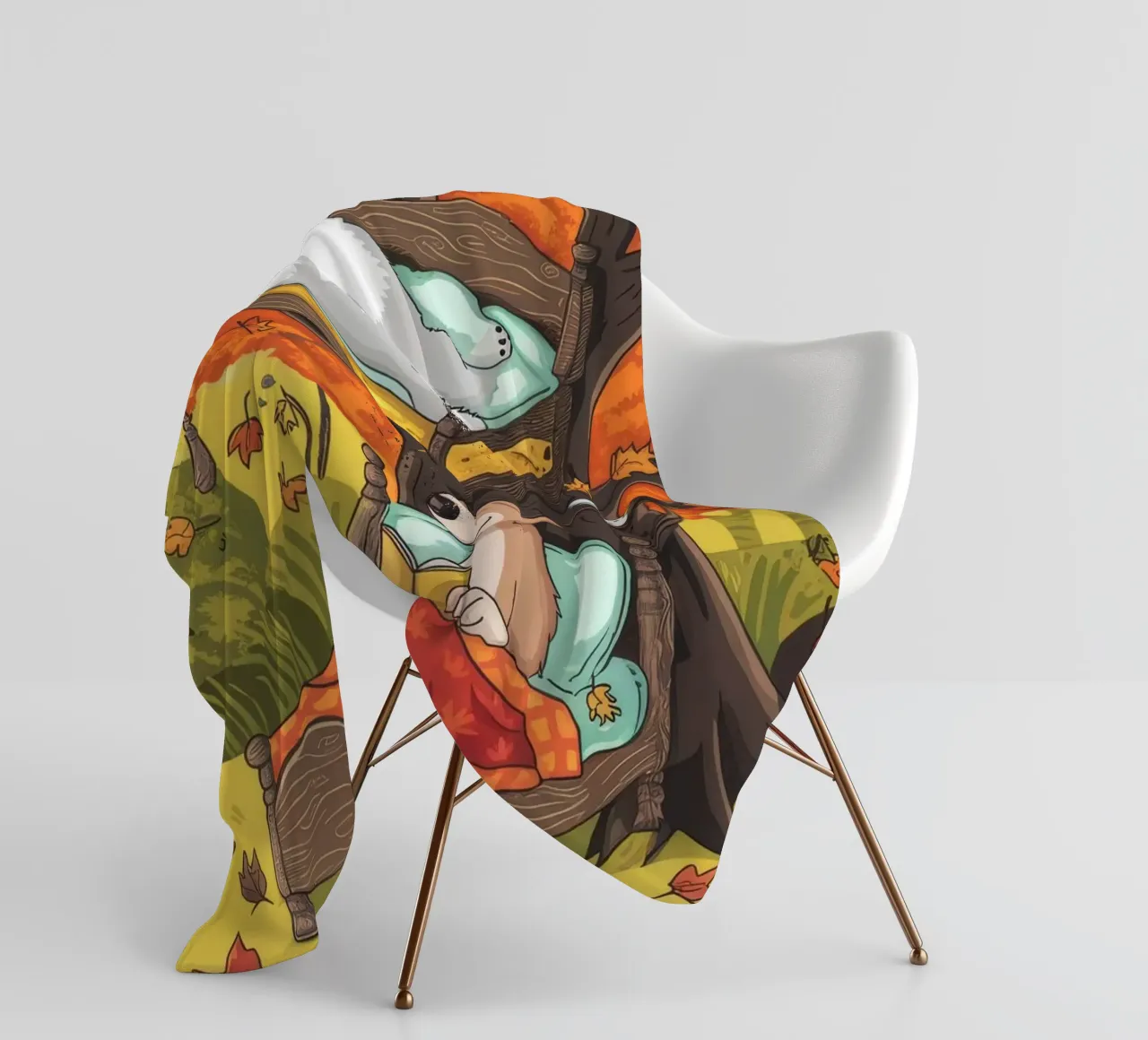 Autumnal Treehouse Retreat fleece blanket by Timeless Huse