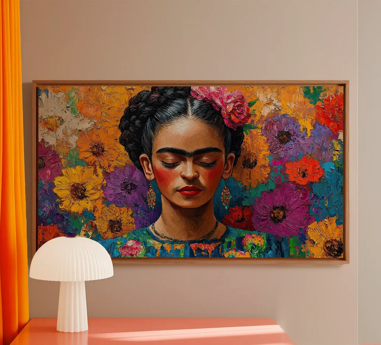 Frida Kahlo - Acceptance of the Now canvas with Floater frame by Fantasias Florales