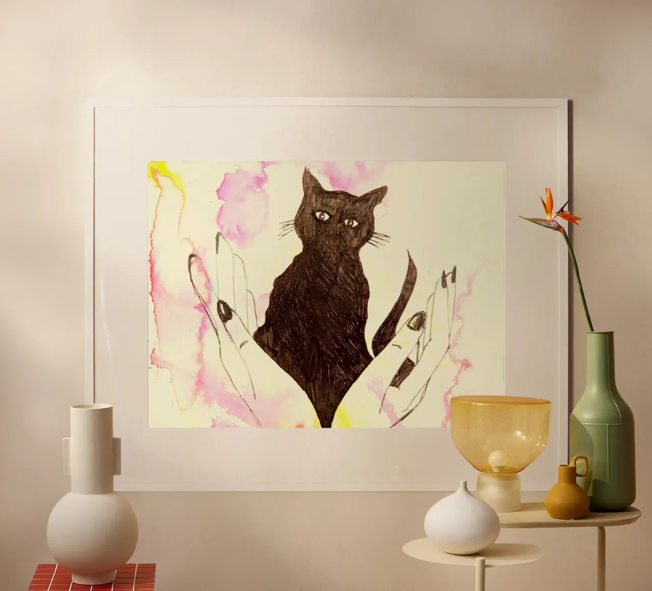 Watercolor Ink Cat 1 poster con telaio in legno da sum2proveDesign