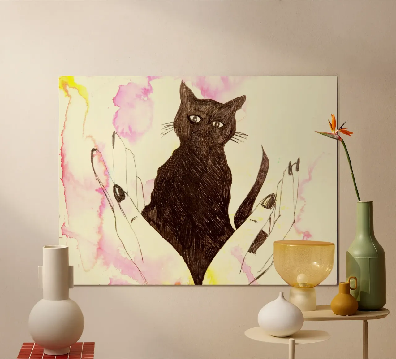 Watercolor Ink Cat 1 poster con telaio in legno da sum2proveDesign