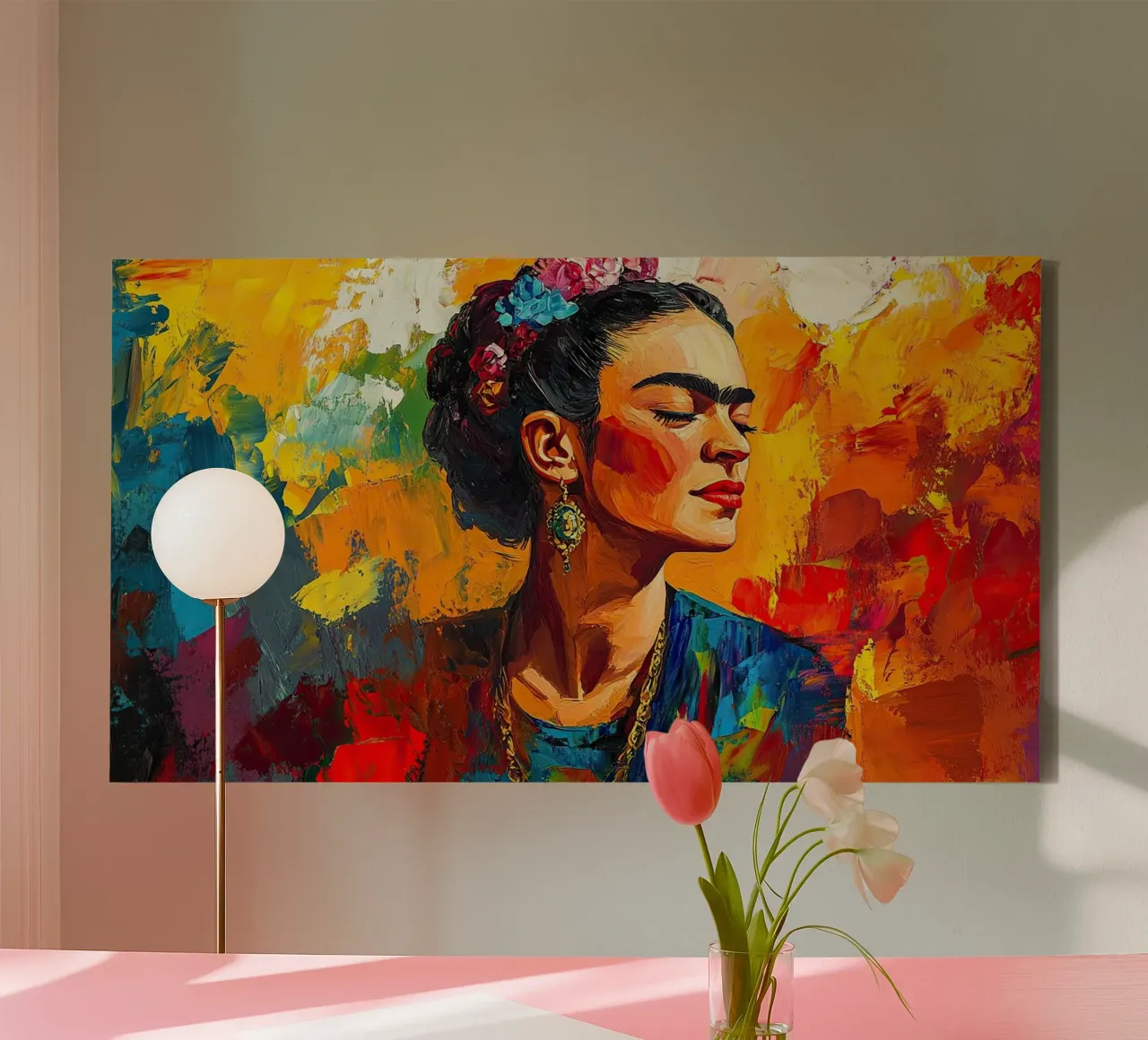 Frida Kahlo - Energia positiva tela con Cornice a cassetta da Fantasias Florales