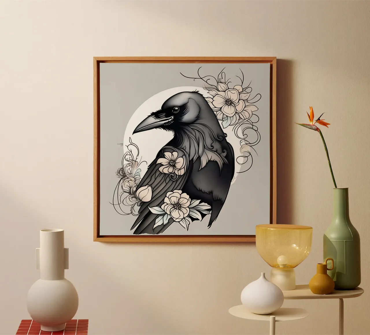 Crow_Style_B_1 canvas with Floater frame by Tierisch bunt by LK