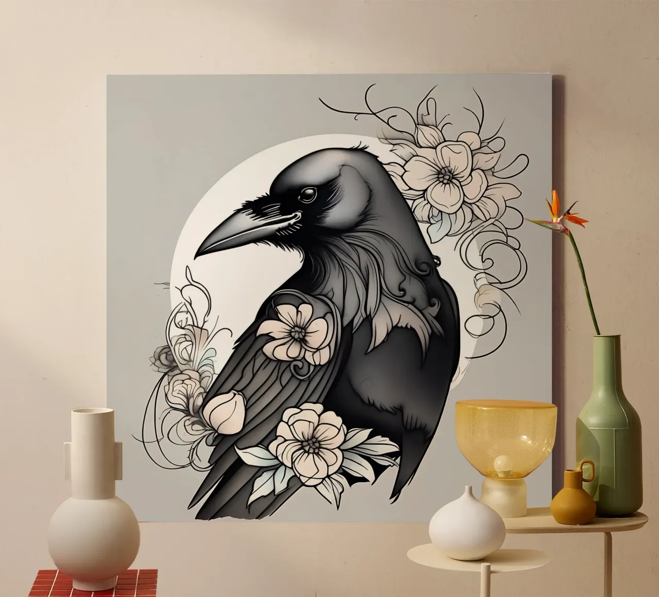 Crow_Style_B_1 canvas with Floater frame by Tierisch bunt by LK
