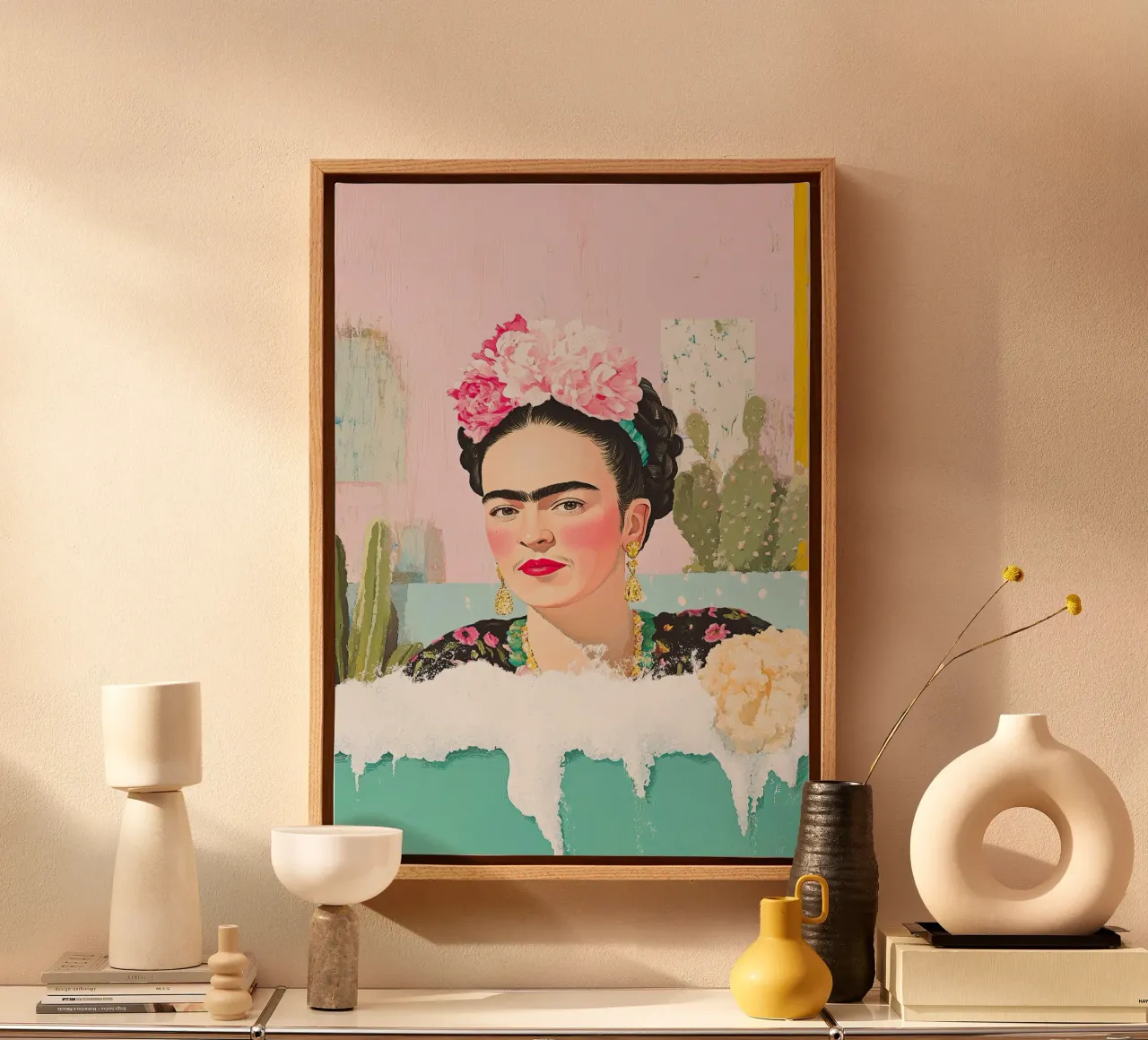 Frida Kahlo - I colori della pace interiore tela con Cornice a cassetta da Fantasias Florales
