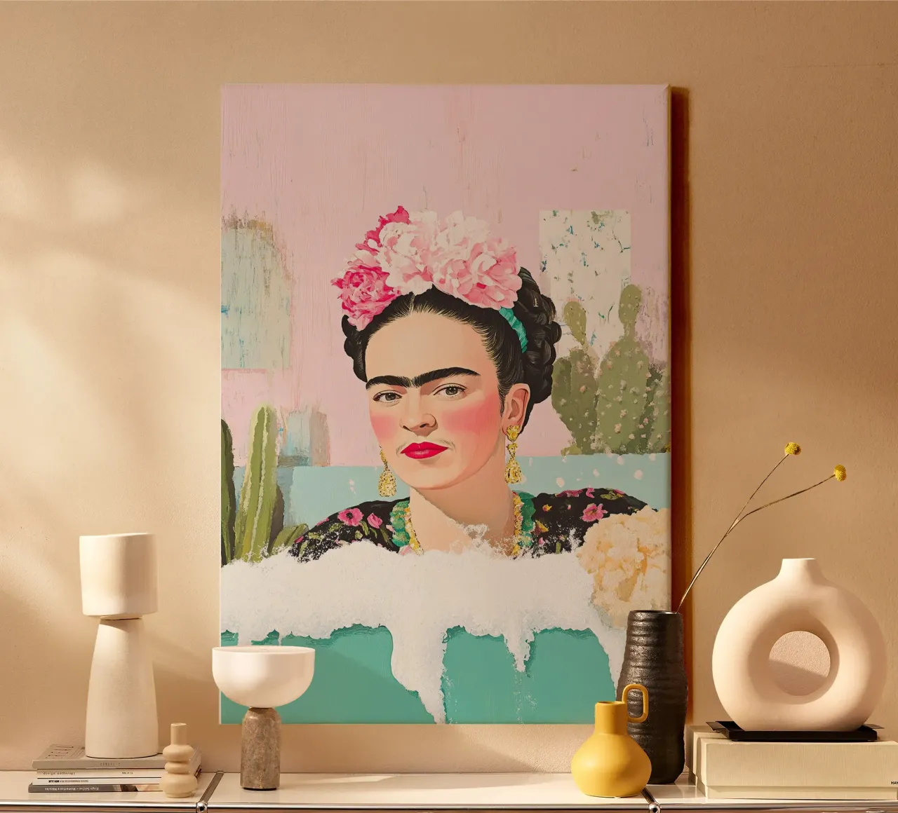 Frida Kahlo - I colori della pace interiore tela con Cornice a cassetta da Fantasias Florales