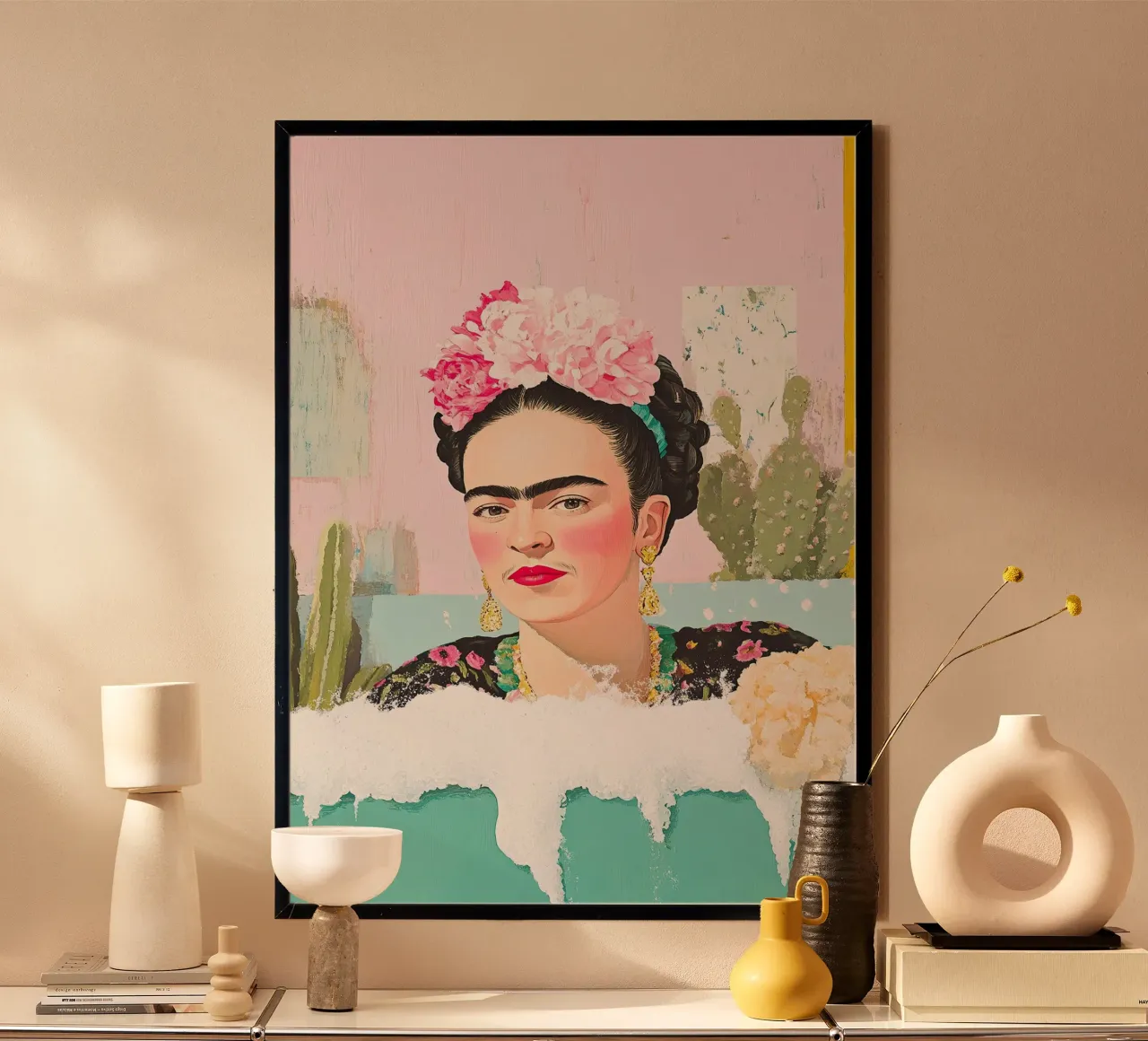 Frida Kahlo - I colori della pace interiore poster con telaio in alluminio da Fantasias Florales
