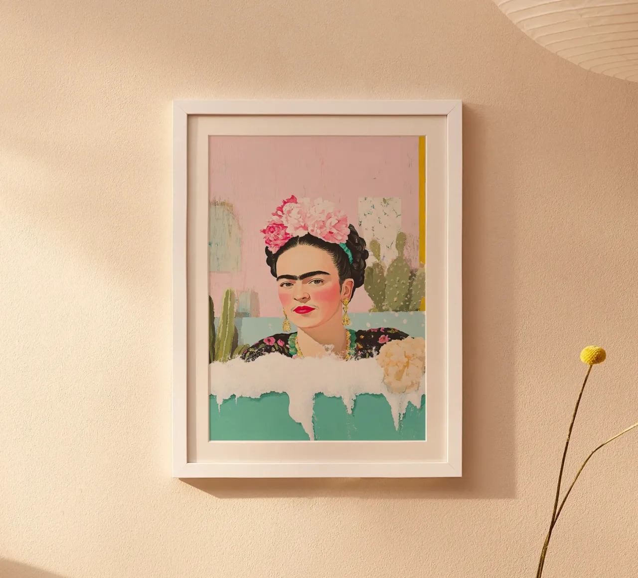 Frida Kahlo - I colori della pace interiore poster con telaio in alluminio da Fantasias Florales