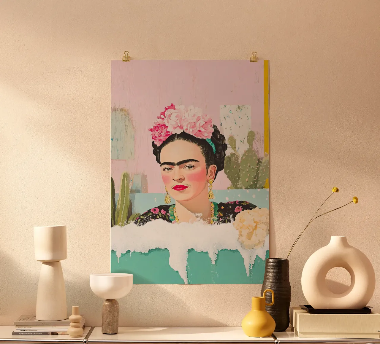 Frida Kahlo - I colori della pace interiore poster con telaio in alluminio da Fantasias Florales