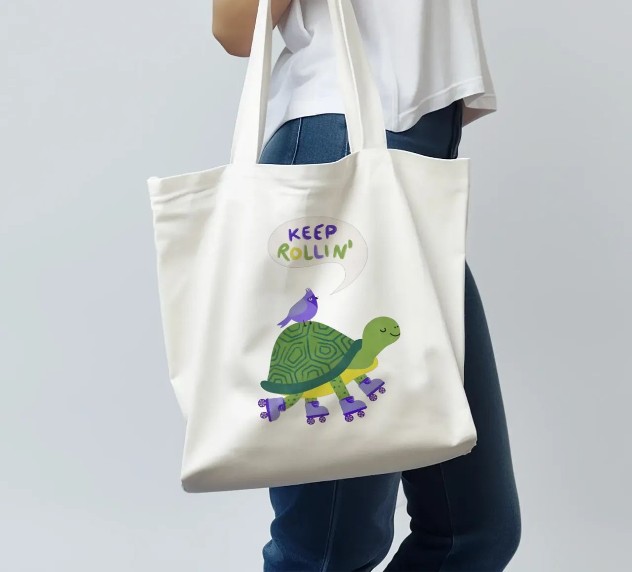 Tartaruga con uccello - continua a rotolare! borsa in juta da Illustration Raissa Oltmanns