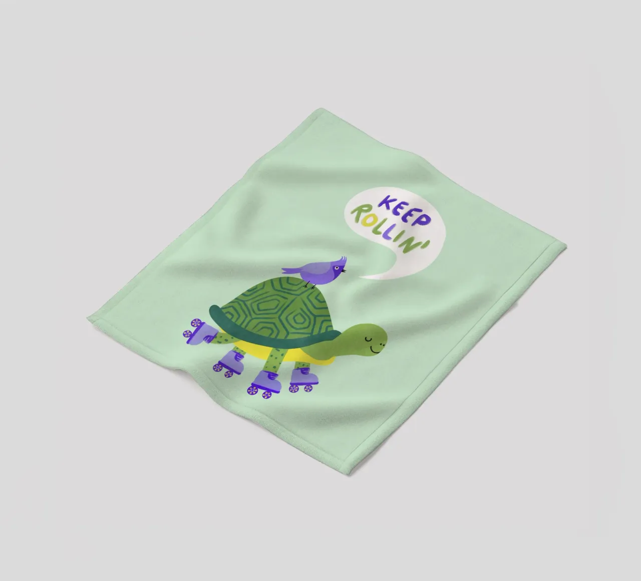 Tartaruga con uccello - continua a rotolare! coperta in pile da Illustration Raissa Oltmanns
