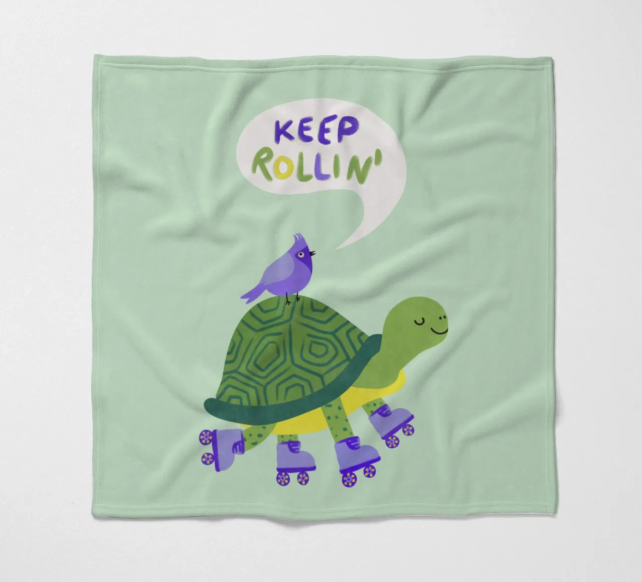 Tartaruga con uccello - continua a rotolare! coperta in pile da Illustration Raissa Oltmanns