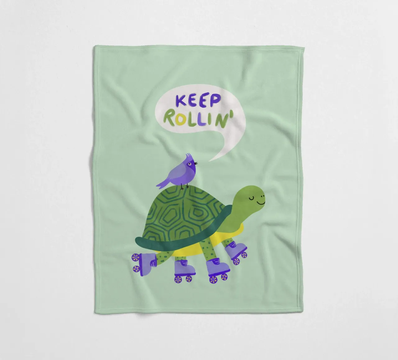 Tartaruga con uccello - continua a rotolare! coperta in pile da Illustration Raissa Oltmanns