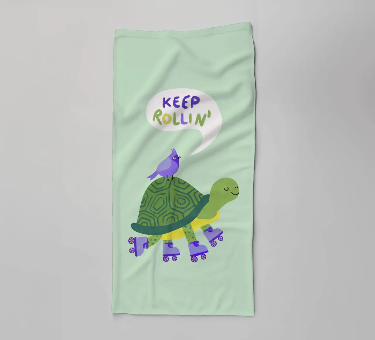 Turtle with Bird - keep Rolling! towel by Illustration Raissa Oltmanns