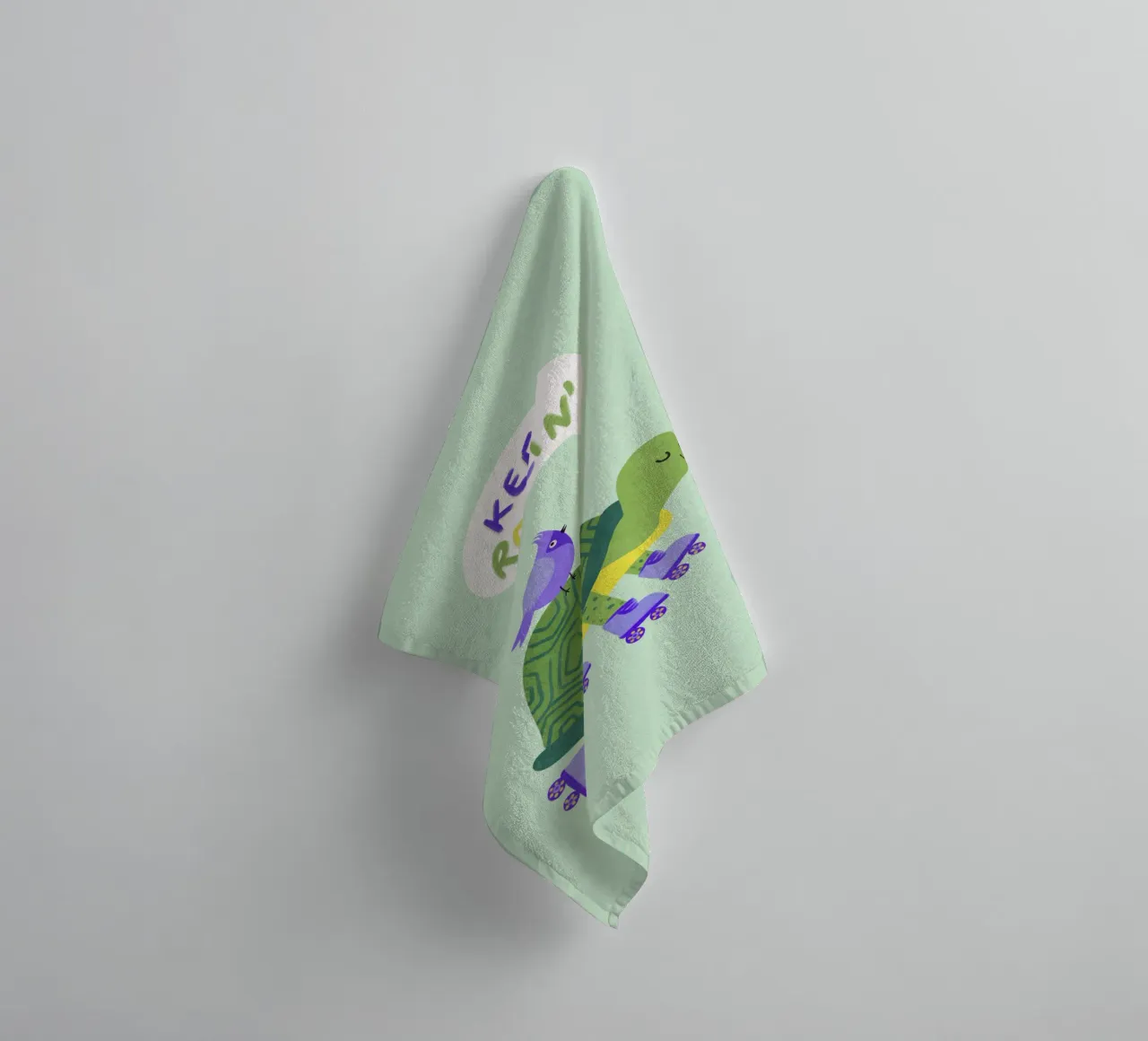 Turtle with Bird - keep Rolling! towel by Illustration Raissa Oltmanns
