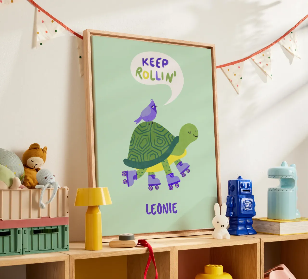 Turtle with Bird - keep Rolling! canvas by Illustration Raissa Oltmanns