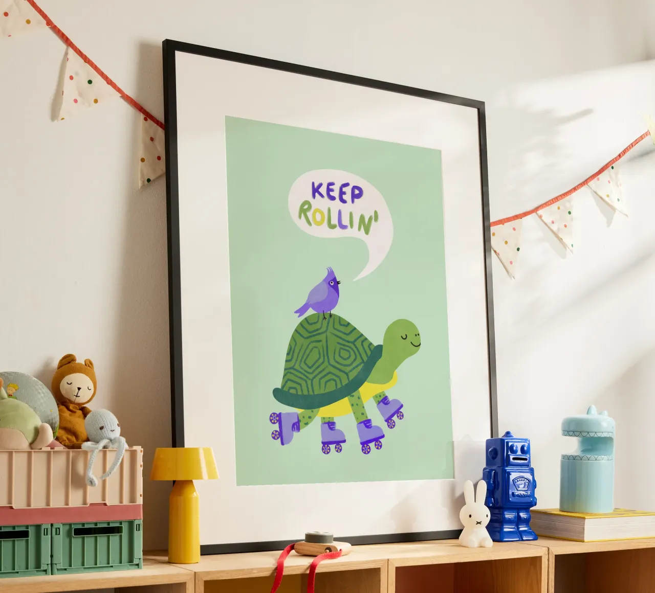 Tartaruga con uccello - continua a rotolare! carta hahnemühle da Illustration Raissa Oltmanns