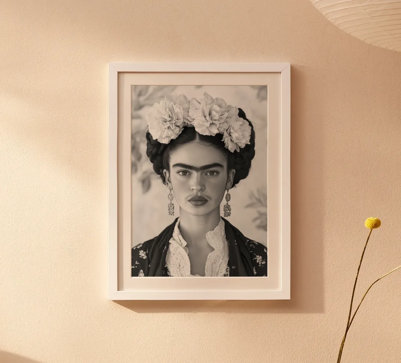 Frida Kahlo - Il cambiamento che fiorisce poster con telaio in alluminio da Fantasias Florales
