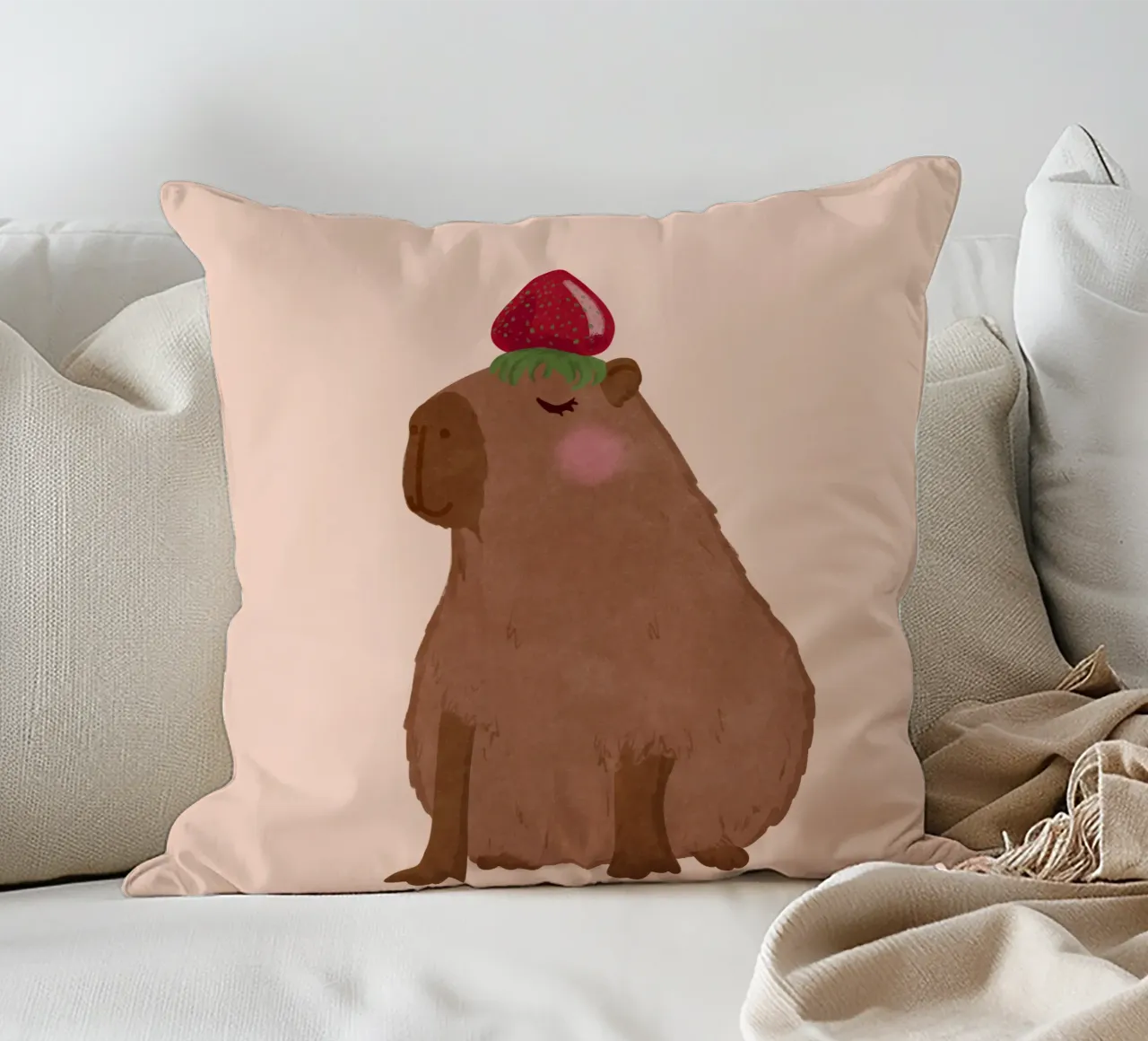 Capibara con fragola cuscino da Illustration Raissa Oltmanns