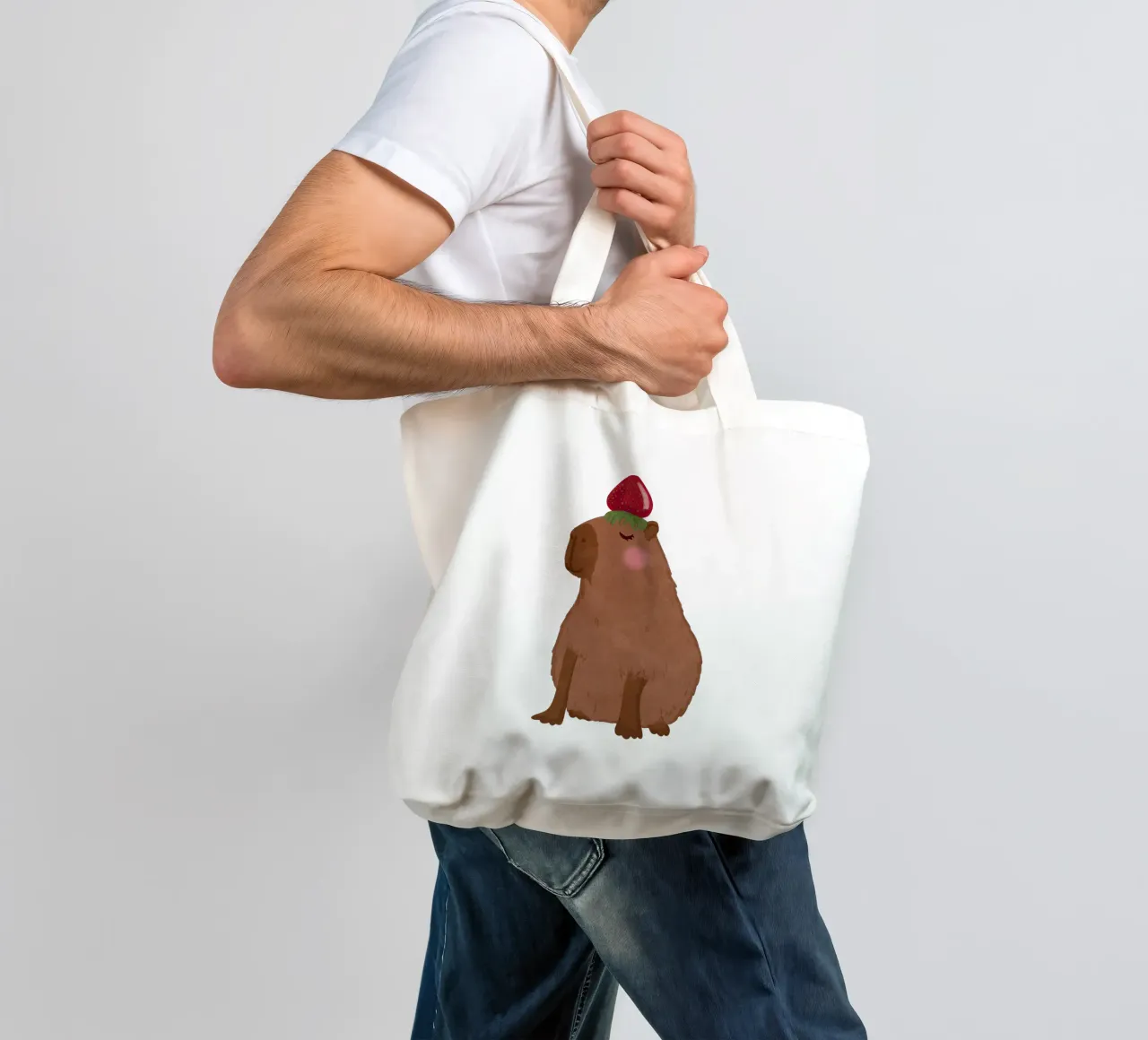 Capibara con fragola borsa in juta da Illustration Raissa Oltmanns