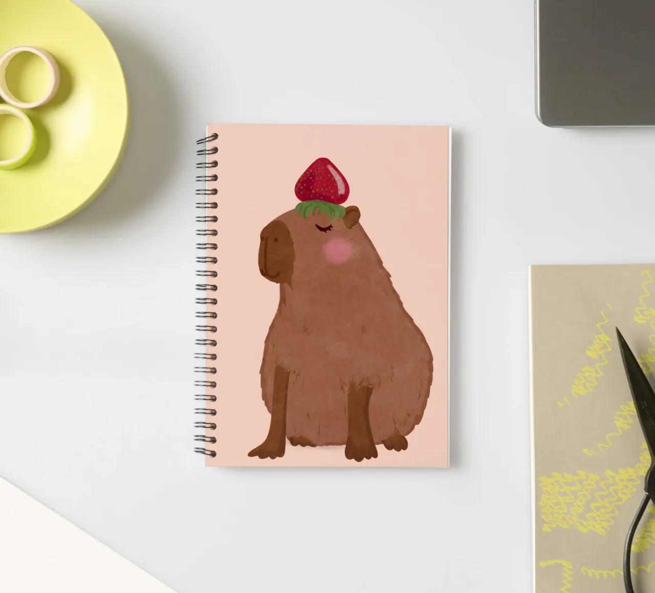 Capybara with Strawberry spiral notebook by Illustration Raissa Oltmanns