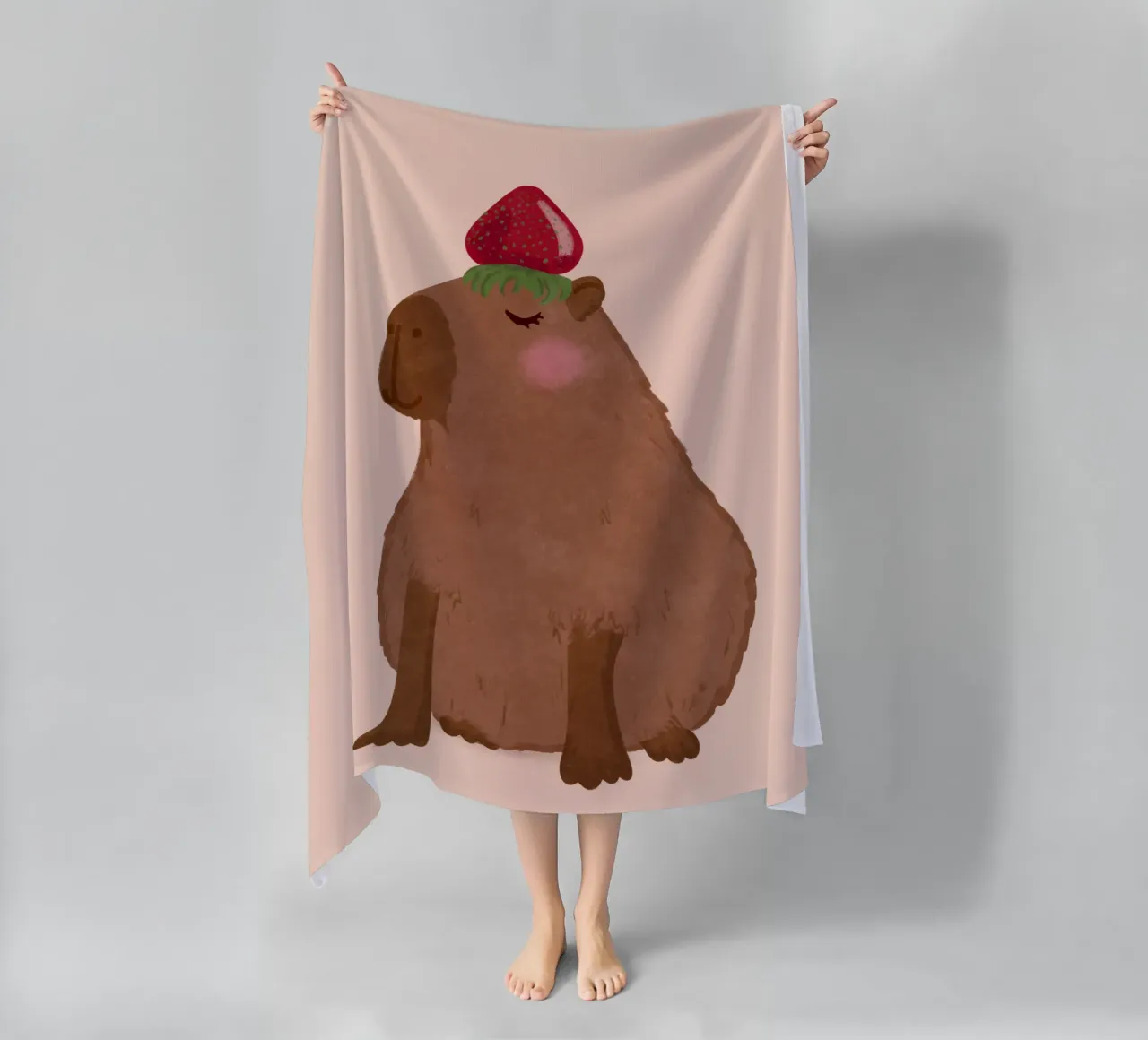Capibara con fragola telo mare da Illustration Raissa Oltmanns