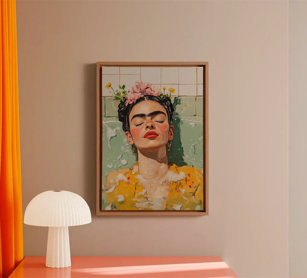 Frida Kahlo - Protected by acceptance canvas with Floater frame by Fantasias Florales