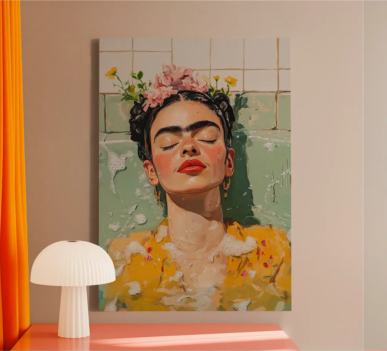 Frida Kahlo - Protected by acceptance canvas with Floater frame by Fantasias Florales
