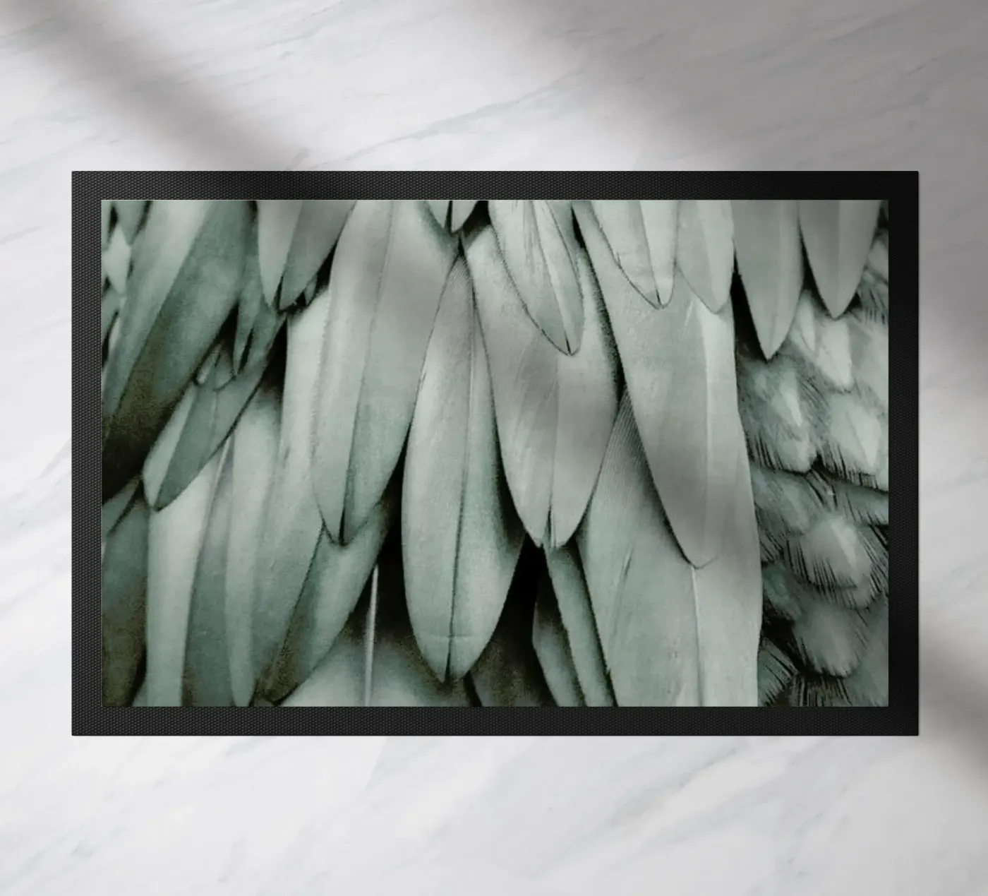 Feathers Eucalyptus Green doormat by Monika Strigel