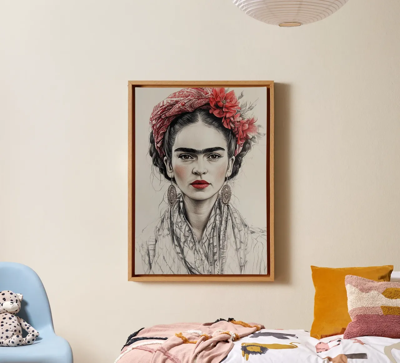 Frida Kahlo - El corazón como brújula lienzo con Marco flotante de Fantasias Florales