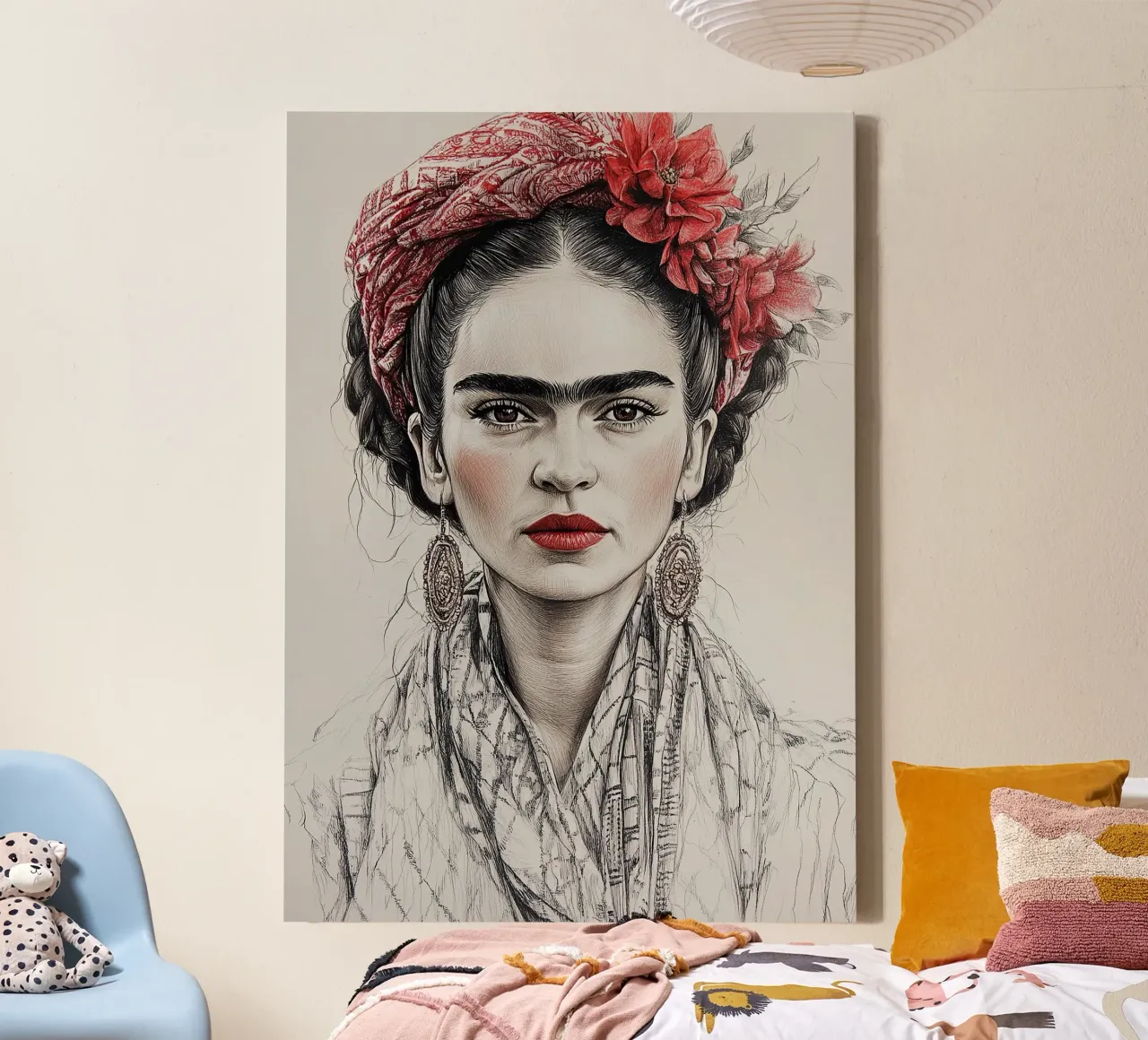 Frida Kahlo - El corazón como brújula lienzo con Marco flotante de Fantasias Florales
