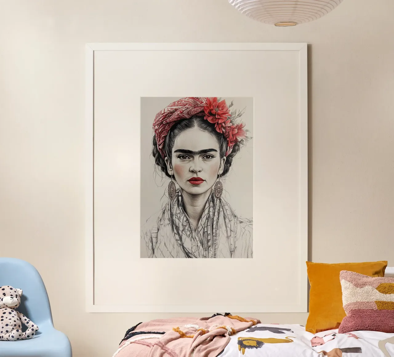 Frida Kahlo - El corazón como brújula poster con marco de plástico de Fantasias Florales
