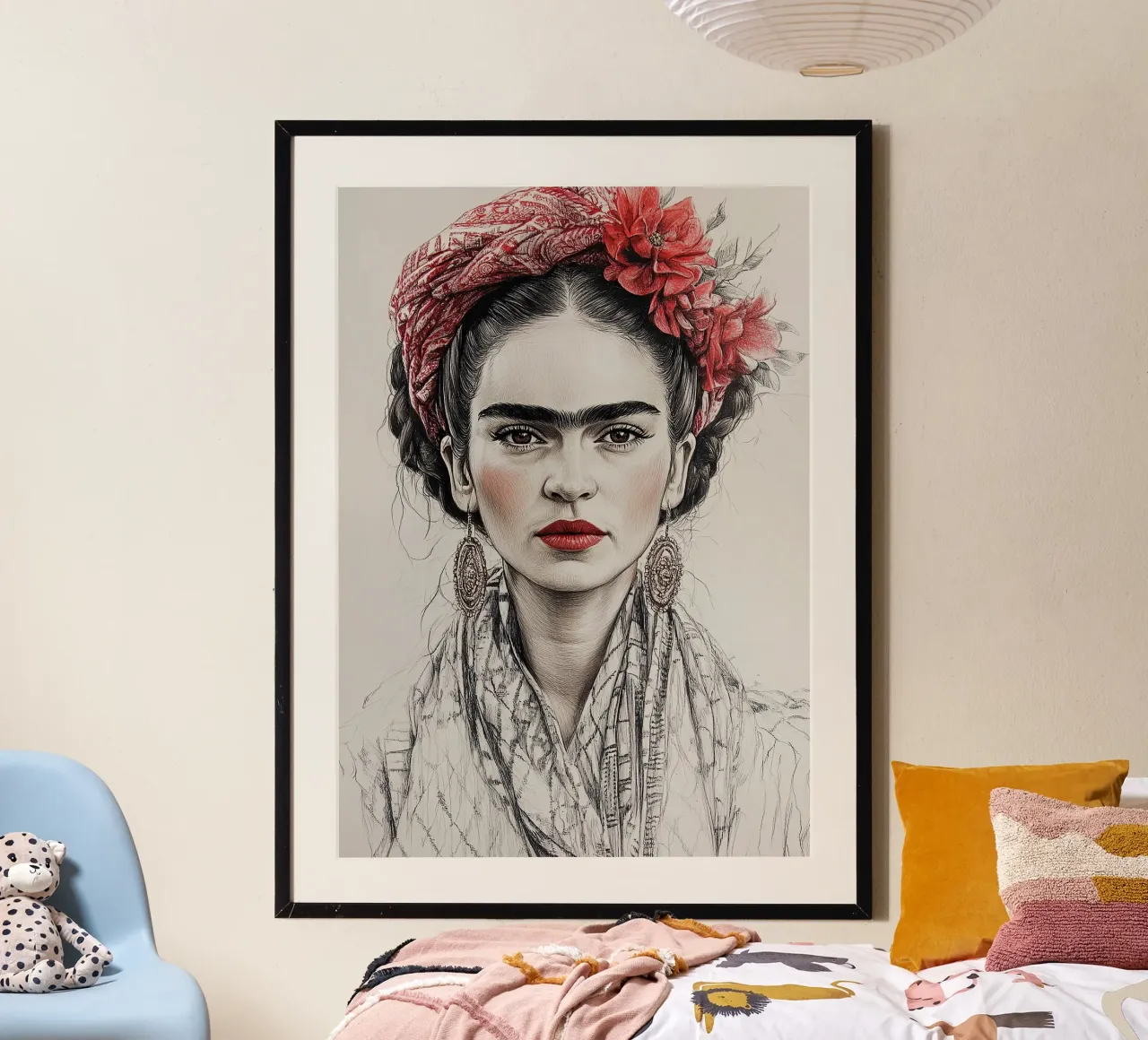 Frida Kahlo - El corazón como brújula poster con marco de plástico de Fantasias Florales