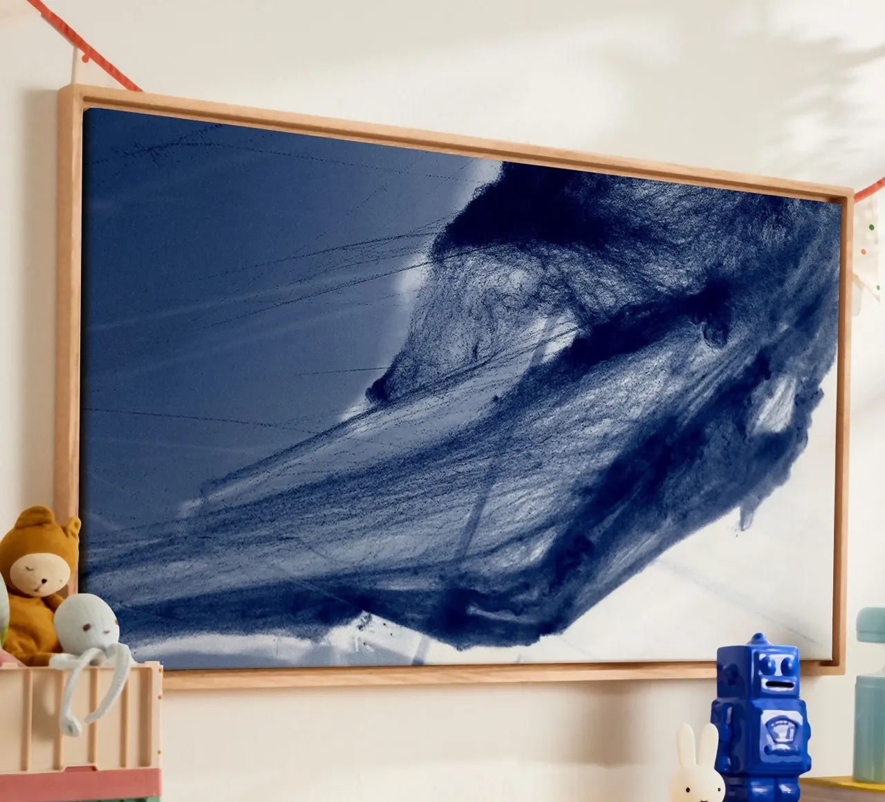 Blauw spinnenweb canvas met Baklijst van Massimo Frascogna