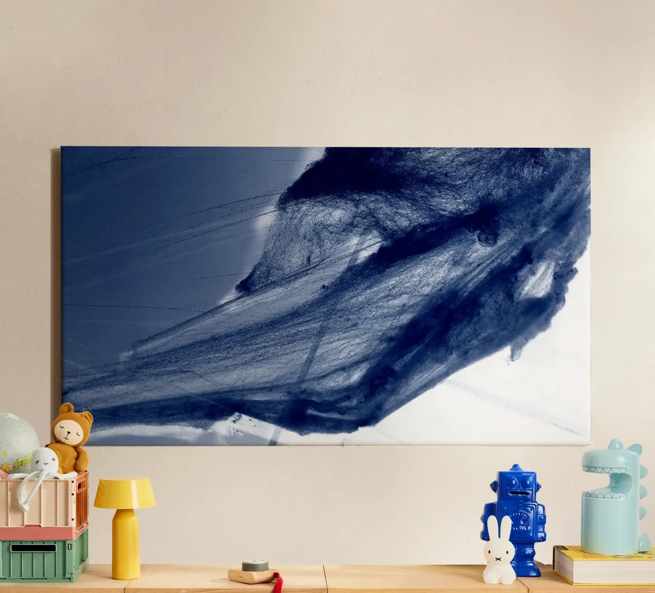 Blauw spinnenweb canvas met Baklijst van Massimo Frascogna