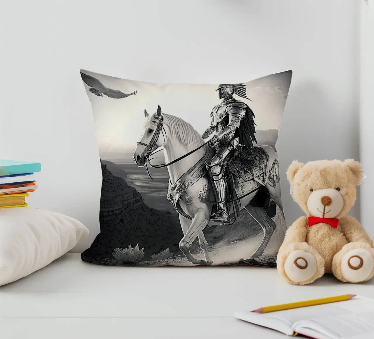 CHEVALIER SUR UN CHEVAL. NOIR ET BLANC. cuscino da Thierry vobmann photography