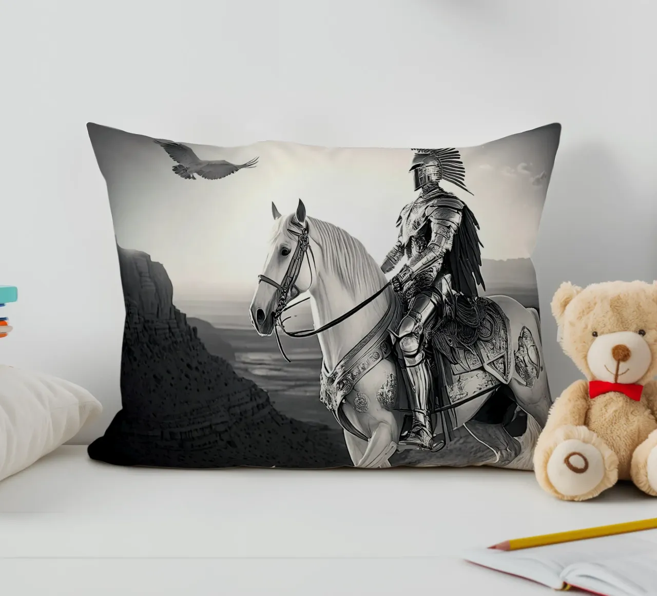 CHEVALIER SUR UN CHEVAL. NOIR ET BLANC. cuscino da Thierry vobmann photography