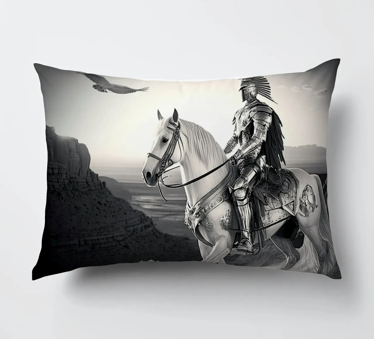 CHEVALIER SUR UN CHEVAL. NOIR ET BLANC. cuscino da Thierry vobmann photography