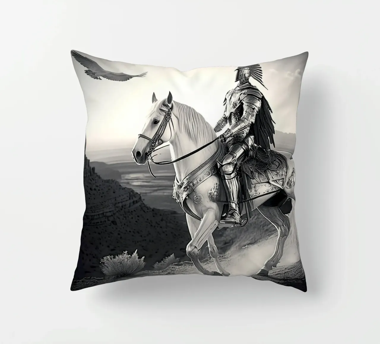 CHEVALIER SUR UN CHEVAL. NOIR ET BLANC. cuscino da Thierry vobmann photography
