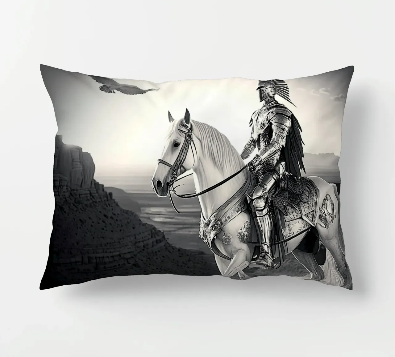 CHEVALIER SUR UN CHEVAL. NOIR ET BLANC. cuscino da Thierry vobmann photography