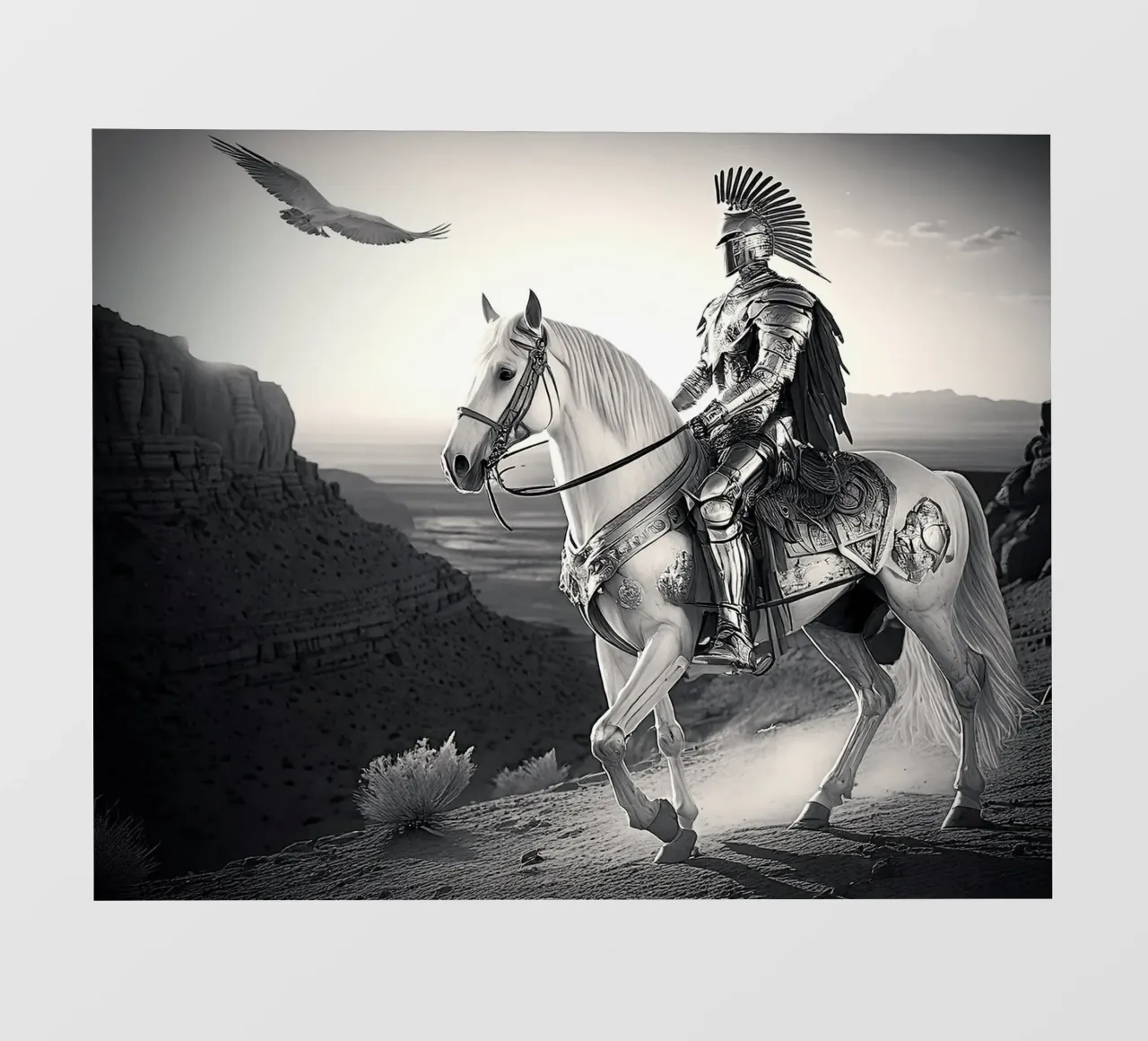 CHEVALIER SUR UN CHEVAL. NOIR ET BLANC. telo in pvc da Thierry vobmann photography